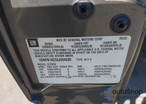 2002 Chevrolet Suburban 1500 Lt z USA, uszkodzony, nr VIN 1GNFK16Z32J294238